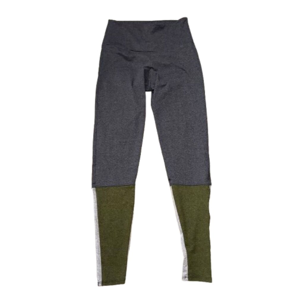 Onzie Colorblock Athletic Leggings Gray Olive Stretch Activewear Size XS‎